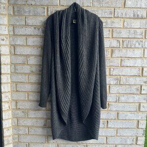Alpaca Lael Gray Long Sleeve Ribbed Knit Open Front Cardigan Sweater Size L